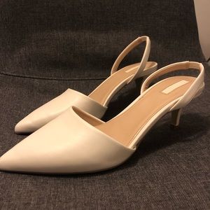 White sling back kitten heels, like new